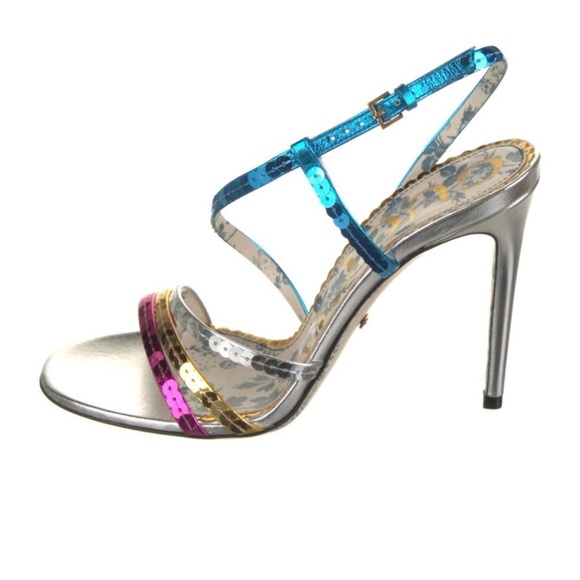 Gucci Haines 105 Mulitcolored Leather Sequined Sandals Size 37 - Picture 1 of 8